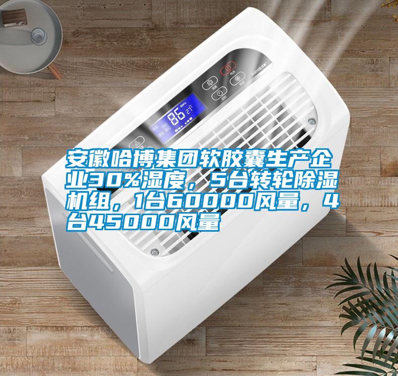 安徽哈博集團軟膠囊生產(chǎn)企業(yè)30%濕度，5臺轉(zhuǎn)輪除濕機組，1臺60000風量，4臺45000風量